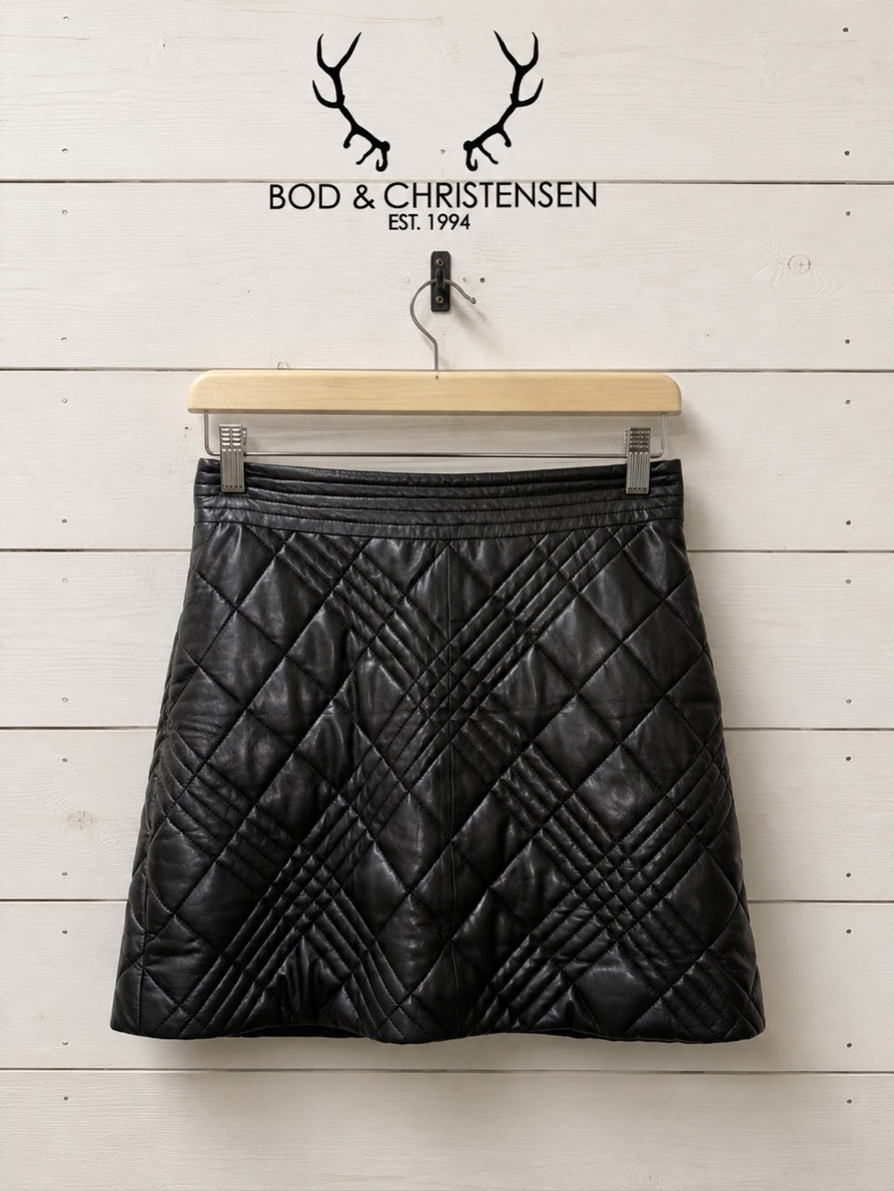 Bod & Christensen Black Quilted Leather Mini Skirt – Size 6